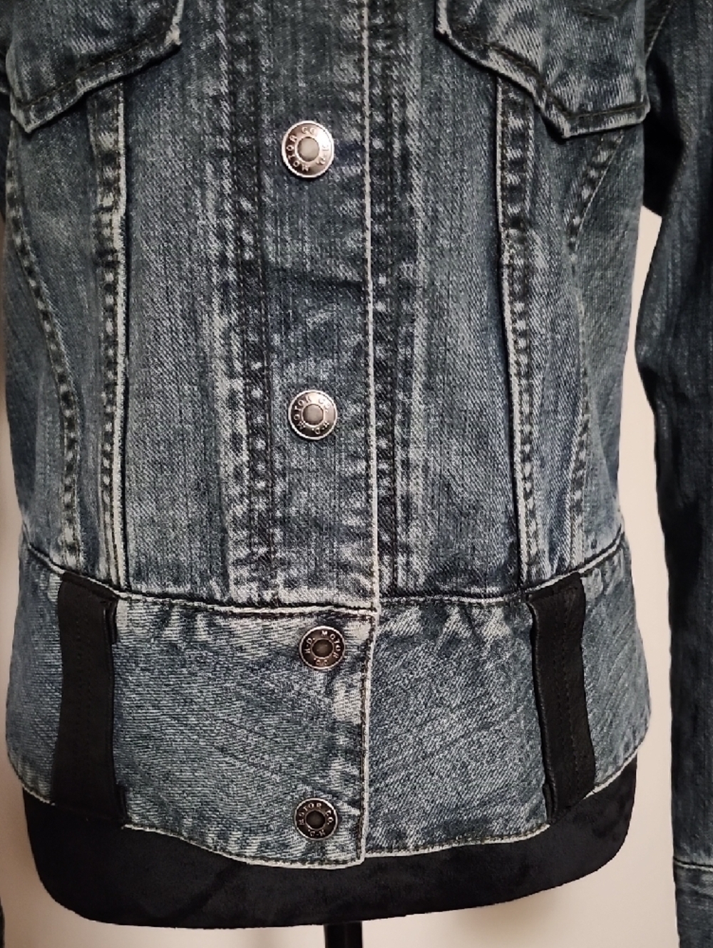 Harley-Davidson Denim Jacket Large Embroidered Logo Leather Trim Snap Front Zip - Picture 4 of 16